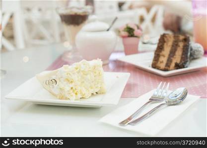 White Cake and a milkshake in confectionery.
