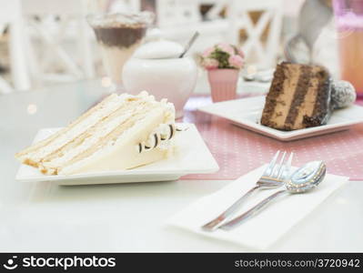 White Cake and a milkshake in confectionery.