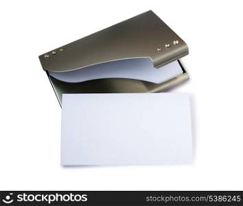 White card on metalic business card holders