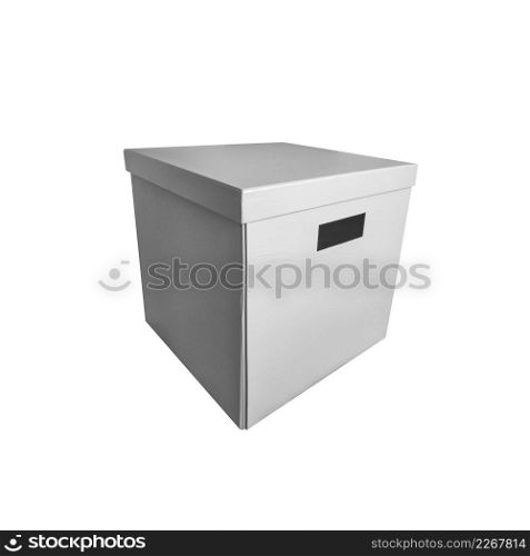 White cardboard box with cover isolated on white background. White paper box with cover isolated on white background