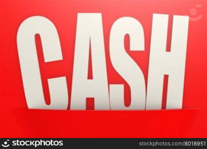 White cash word in red pocket, business concept image with hi-res rendered artwork that could be used for any graphic design.