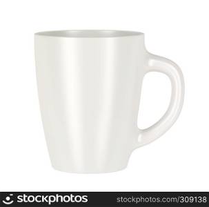 White ceramic mug for coffee, tea, milk or other beverages