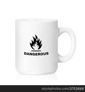 White ceramic mug with fire sign, Isolated on a white, Idea about don&rsquo;t touch my mug. (with clipping work path)