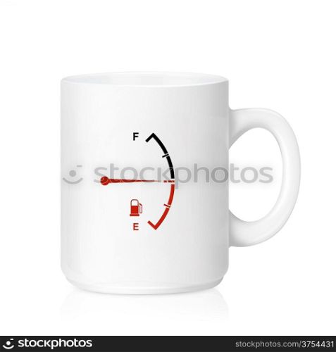 White ceramic mug with Fuel Meter, Isolated on a white. (with clipping work path)