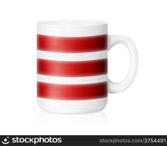 White ceramic mug with red lines ,Isolated on a white. (with clipping work path)