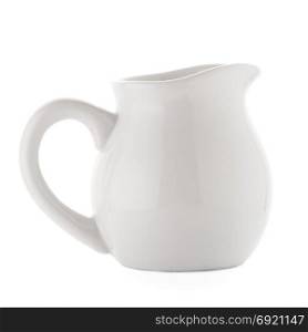 White ceramic pitcher isolated on white background.