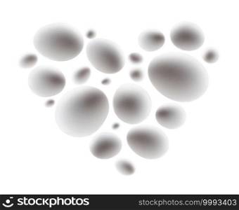 White chicken eggs in the shape of a heart on a white background.. White chicken eggs in the shape of a heart on a white background