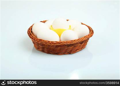 White chicken eggs on the kitchen table