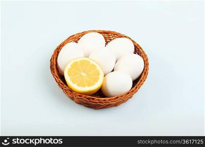 White chicken eggs on the kitchen table