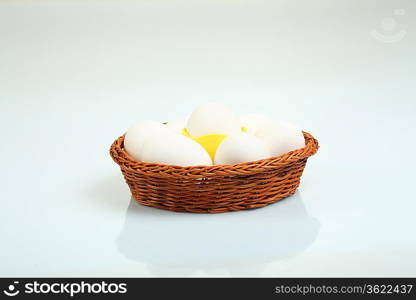 White chicken eggs on the kitchen table