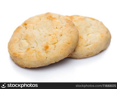 White chocolate biscuit cookies on white.