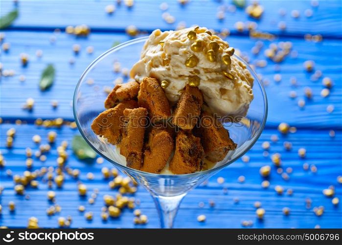 White chocolate cream with cookies and coffee mousse dessert