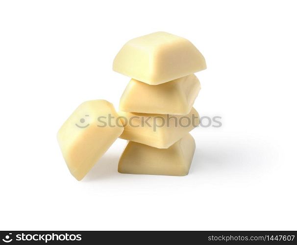 White chocolate pieces isolated on white background with clipping path