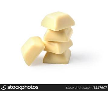 White chocolate pieces isolated on white background with clipping path