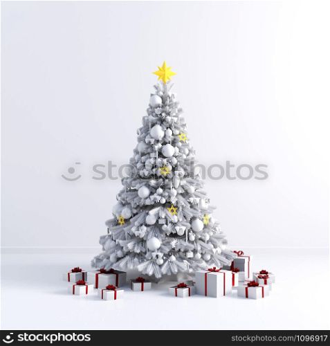 White Christmas Tree Home Interior as a Xmas Background. White Christmas Tree