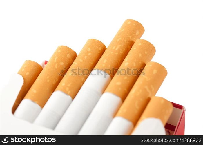 White cigarettes sticking out of the red box
