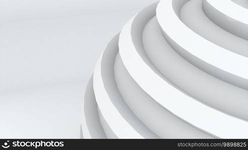 White circular elements. 3d rendering of a spherical shape with waves. Computer generated abstract background.. White circular elements. 3d rendering of a spherical shape with waves. Computer generated abstract backdrop.