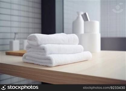 White clean towel bathroom cotton. Spa room. Generate Ai. White clean towel bathroom cotton. Generate Ai