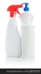 white cleaners and cotton towel isolated