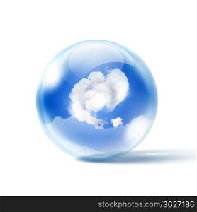 White cloud in the blue sky inside a glass sphere