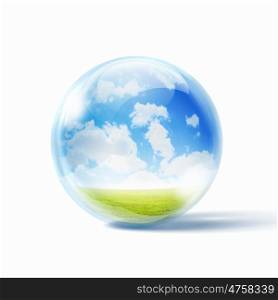 white cloud in the blue sky. White cloud in the blue sky inside a glass sphere