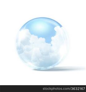 White clouds in blue sky inside a glass sphere