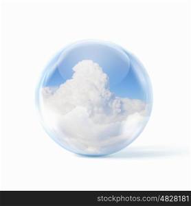 white clouds in blue sky. White clouds in blue sky inside a glass sphere