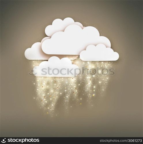 white clouds on a light background with shining rain or snow