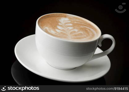 white coffee cup and saucer. cup of coffee on a dark background