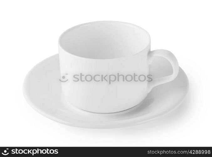 White coffee cup and saucer isolated on white background