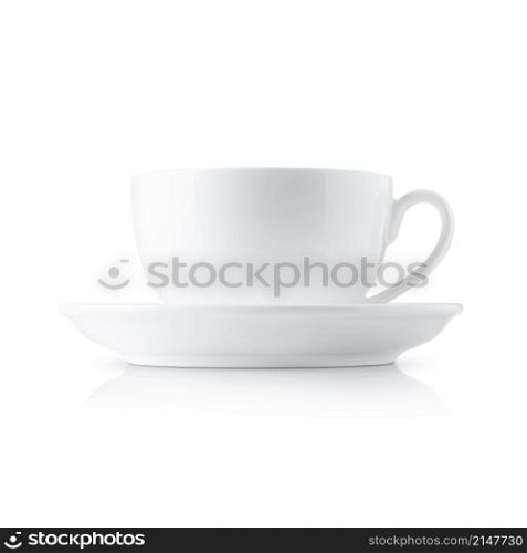 White coffee cup with saucer isolated on white background. White coffee cup with saucer on white background