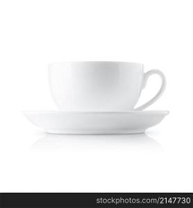 White coffee cup with saucer isolated on white background. White coffee cup with saucer on white background