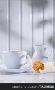 white coffee items on table