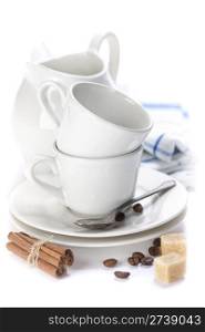 White Coffee Set (coffee cups and milk jug) over white