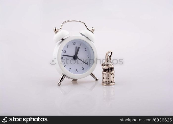 White color alarm clock on white background