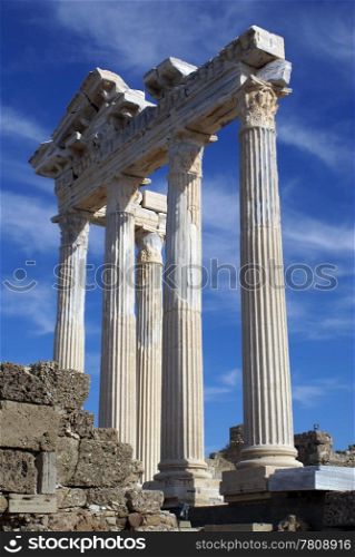 White columns of Athena temple in Side, Turkey