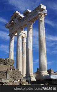 White columns of Athena temple in Side, Turkey