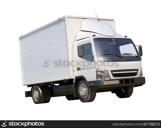 White commercial delivery truck isolated on a white background