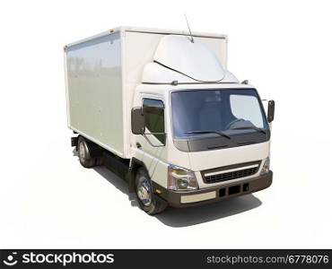 White commercial delivery truck on a ligth background with shadow