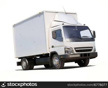 White commercial delivery truck on a ligth background with shadow