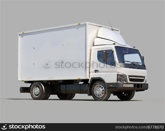White commercial delivery truck on gray background