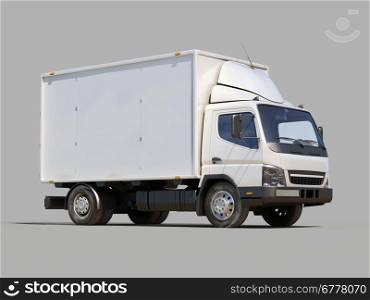 White commercial delivery truck on gray background