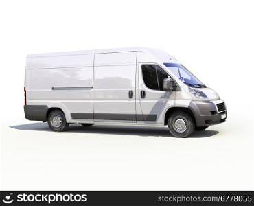 White commercial delivery van on a ligth background with shadow