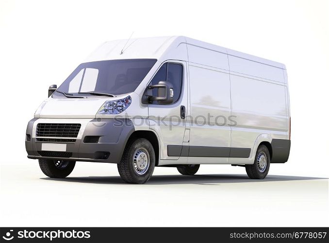 White commercial delivery van on a ligth background with shadow