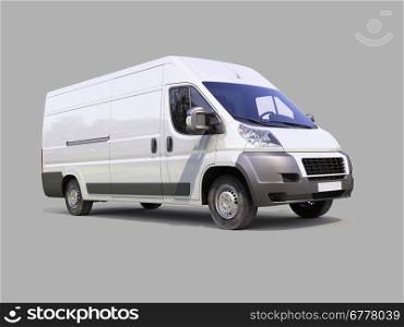 White commercial delivery van on gray background