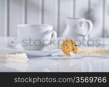 white composition of coffee items