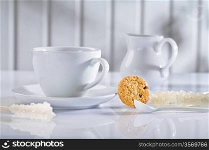 white composition of coffee items