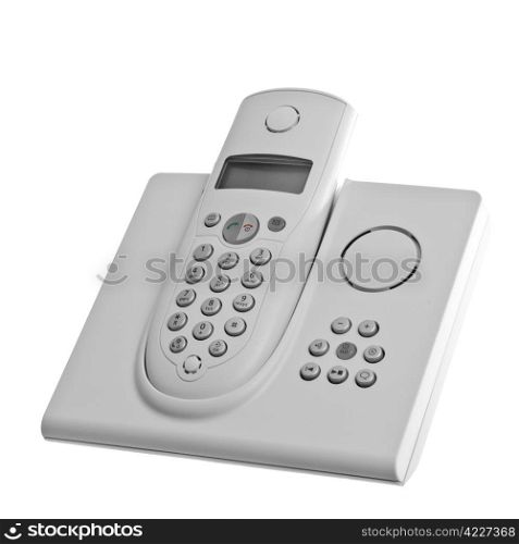 white cordless telephone with answering machine isolated over white background