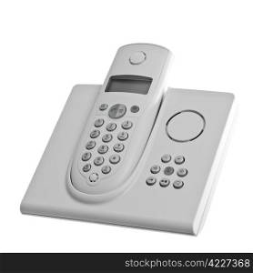 white cordless telephone with answering machine isolated over white background