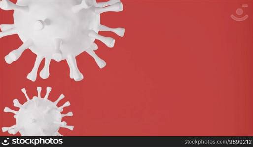 White corona virus cell on red background. 3d rendering